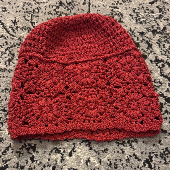 Elegant Red Crochet Beanie - Picture 5 of 5